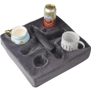 Couch and Bed Cup Holder Pillow, Sofa Refreshment Tray for Drinks/Remote Control/Snacks Holder (Gray) Couch and Bed Cup Holder Pillow, Sofa Refreshment Tray for Drinks/Remote Control/Snacks Holder (Gray)