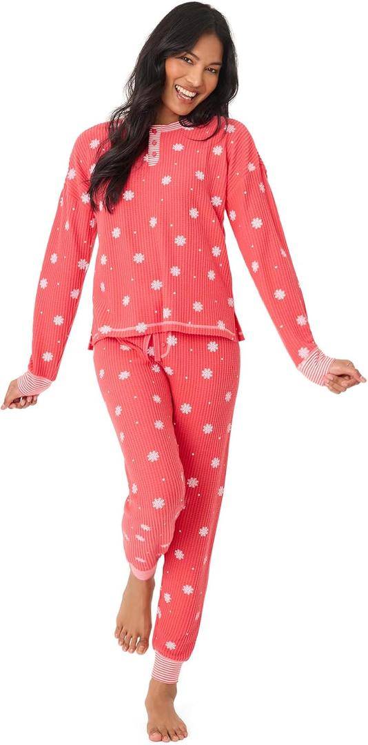 PJ Salvage womens Ski Jammie Classics Thermal Long-sleeve Top and Pajama Pant 2-piece Set (Large, Red)