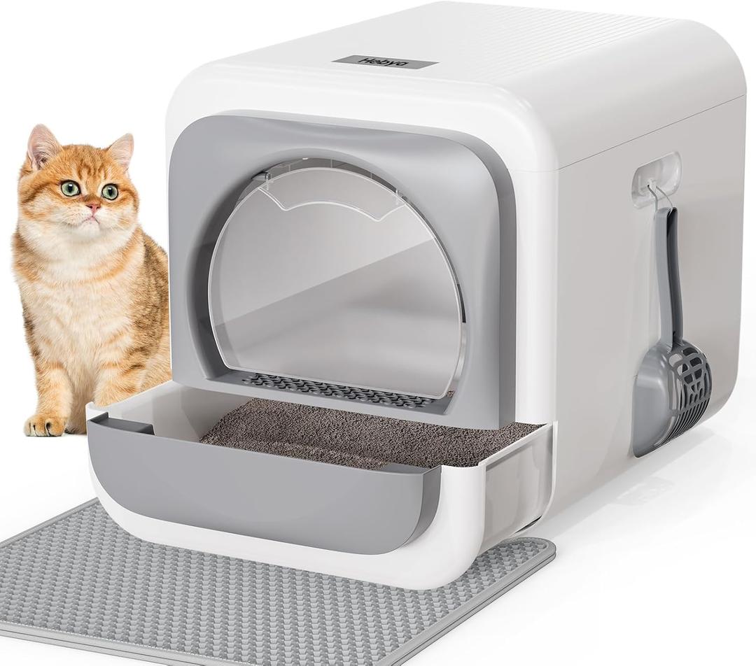 Enclosed Cat Litter Box with Lid,Drawer Design for Big Cats & Multi Cats, Covered Cat Litter Box with High Sided, Easy to Clean,Including Scoop and Litter Mat