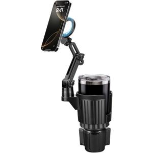 This Hill Magnetic Cup Holder Phone Mount, Compatible with MagSafe, 4.1" Base Adjustable Height Car Cup Holder Compatible with iPhone 16 Pro Max / 15/14 / 13/12 Series, Secure Fit for Car or SUV