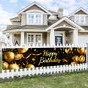 Happy Birthday Backdrop Banner Birthday Party Decoration Supplies 118x20 Inches Golden Balloons Stars Confetti for Birthday Party Celebration Event Outdoor Yard Wall Decor