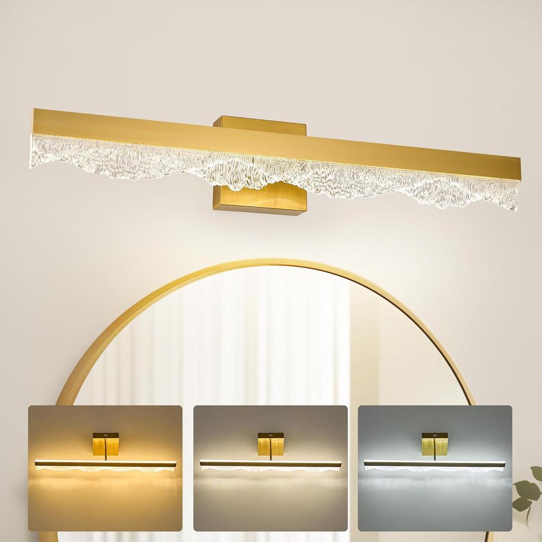 25.6" Bathroom Vanity Light, 3CCT Dimmable Bathroom Light fixtures Over Mirror, Water Resistant Modern LED Vanity Lights for Bedroom, Dressing Room, Cloak Room, Gold