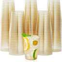JOLLY CHEF 200 Pack 10 oz Gold Glitter Plastic Party Cups, Disposable Plastic Tumblers, Gold Drinking Glasses with Glitter Perfect for Wedding, Thanksgiving Day, Christmas Halloween