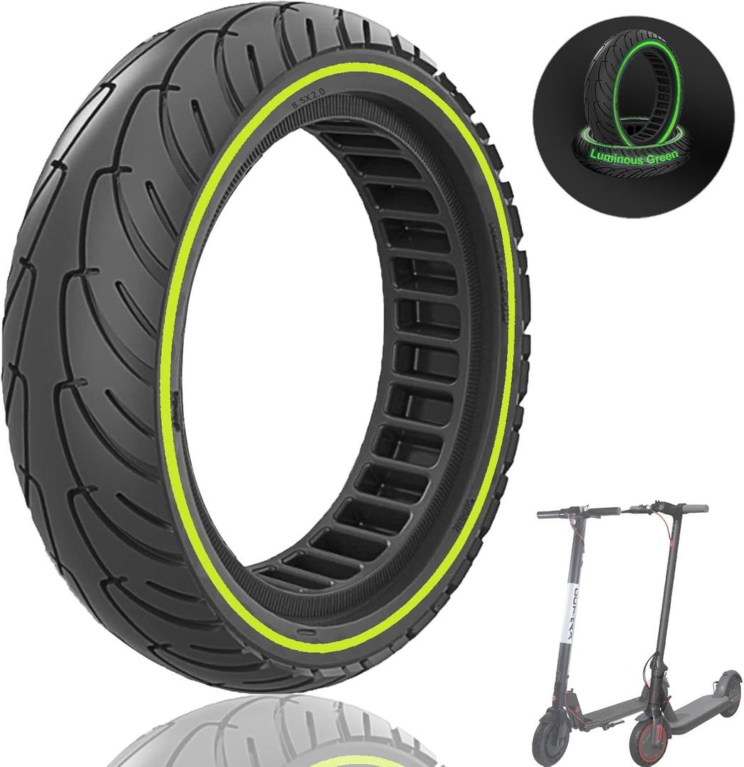 8.5x2.0 Solid Tire, Nighttime luminous Design, 50/75-6.1 8 1/2x2 Inch Replacement Tire, Fit for Wheelspeed Primer Hiboy S2 Electric Scooter, Explosion-Proof Tubeless Tire, Green 1pc