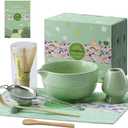 Clay&Fire Matcha Whisk Set, Ceramic Matcha Set, Matcha Bowl with Spout and Whisk, 9 pcs Matcha Tea Kit for Matcha Lovers, Ideal Gift Christmas, Birthday (Green)