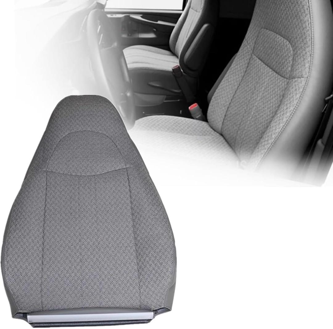 SecosAutoparts Driver or Passenger Side Top Lean Back Replacement Cloth Seat Cover Gray Compatible with Chevy Express GMC Savana Van 2003 2004 2005 2006 2007 2008 2009 2010 2011 2012 2013 2014