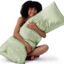 Bedsure Body Pillow Cover 20x54 Inches - Sage Green Satin Similar to Silk Pillowcase for Hair and Skin, Cooling and Silky Long Body Pillow Pillowcase with Envelope Closure, Gifts for Women Men