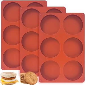 3 Pcs Silicone Egg Molds 4 Inch Jumbo Muffin Top Pans for Baking,Non-Stick 6 Holes Large Round Silicone Molds for Hamburger Egg Whoopie Pie Sandwich