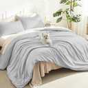 Litanika Light Grey Comforter Queen Size, 3 Pieces Lightweight Solid Bedding Comforter Set, All Season Fluffy Bed Set (90x90In Comforter & 2 Pillowcases)