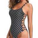 Tempt Me Women Black Polka Dot One Piece Bathing Suit Crisscross Lace Up Sexy Swimsuits XL
