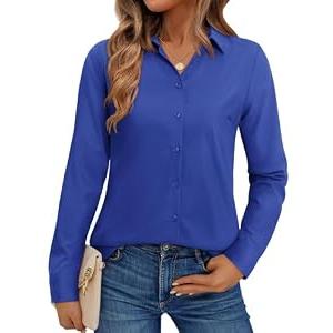 Gleeivy Button Down Shirts for Women Collared Dress Shirts for Women Fit Work Tops Business Button Up Shirt Casual Royal Blue S