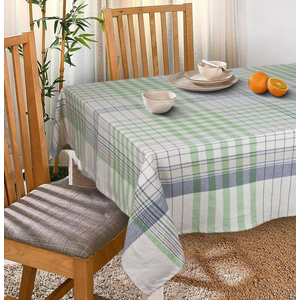 Lintex Fabric Tablecloth, 52 x 70 Inch Rectangle, Woven Geometric Stripe Modern Farmhouse Easy Care Table Cover 