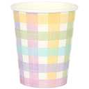 AllReal 100Pcs Pastel Gingham Paper Cups Spring Easter Plaid Party Cup 9oz Checkered Disposable Picnic Drinking Cup for Picnic BBQ Birthday Baby Shower Garden Party Supplies