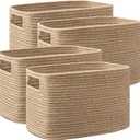 UBBCARE 4 Pack Storage Baskets for Organizing, Shelf Baskets with Handles, Woven Storage Baskets for Bookcase/Cube Shelf/Closet, 14.5"L x 9.8"W x 9"H, Jute