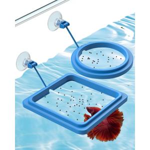Pawfly 2 Pcs Fish Feeding Ring for Aquarium  Round and Square Floating Food Feeder with Suction Cup for Betta, Goldfish, Guppy, Turtle & Small Fish