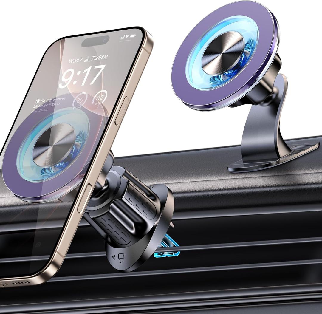 for MagSafe Car Mount Magnetic Phone Holder for Car [2025 Upgraded 22X Magnets & Double-Hooks] Phone Holders for Your Car Stand for Dashboard Vent GPS for iPhone 17/16/15/14/13 Android-Purple
