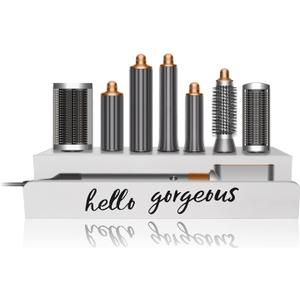 Storage Holder for Dyson Airwrap, Farmhouse Curling Iron Accessories Rack Wall Mount, Wood Hair Wrap Styler Tools Holder, Vacuum Attachments Display Stand for Bathroom Organizer (White)