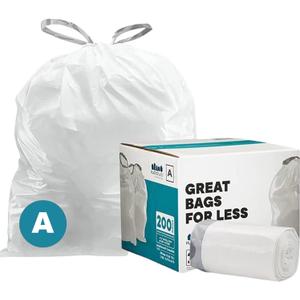 Plasticplace Trash Bags | Compatible with Simplehuman (x) Code A | (200 Count)White Drawstring Garbage Liners 1.2 Gallon / 4.5 Liter  11.5" x 15.5"