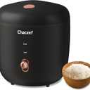 CHACEEF Mini Rice Cooker 2 Cups Uncooked, 1.2L Rice Cooker Small with Non-stick Pot, Portable Travel Rice Maker with One Touch & Keep Warm Function,White Rice, Brown Rice, Oatmeal, Black