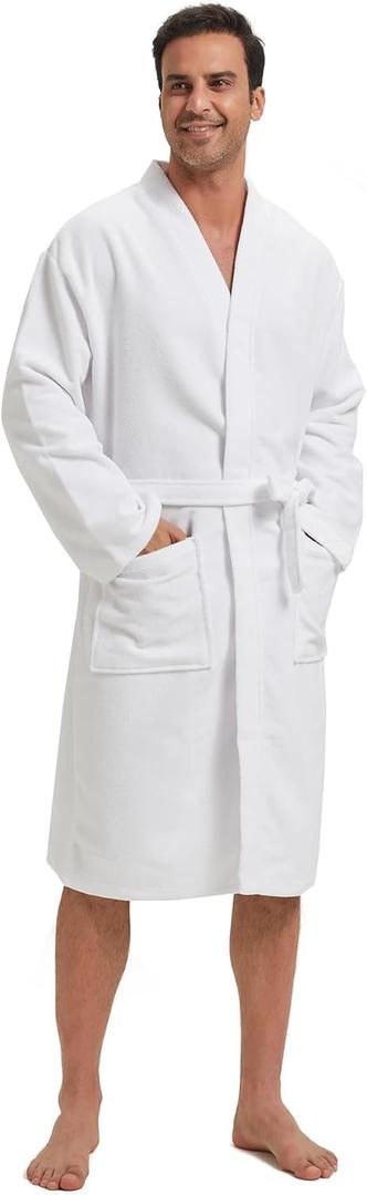 Amazon Essentials Men's Lightweight Cotton Waffle Bathrobe, White, X-Large-XX-Large