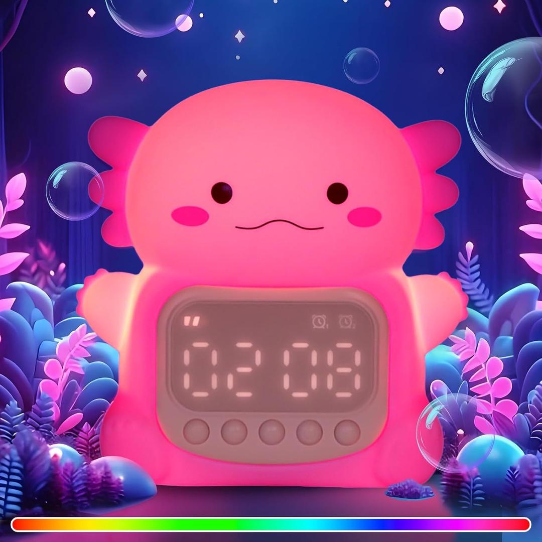 Axolotl Alarm Clock with Night Light for Kids, Rechargeable Silicone Lamp Time to Wake ClockCute Animal Tabletop Lamp, Perfect Sleep Companion for Boys Girls