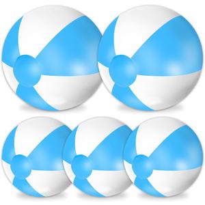 Whaline 5Pcs Inflatable Beach Ball 24 & 16 Inch Round Pool PVC Balls Cute Game Toys (Blue)