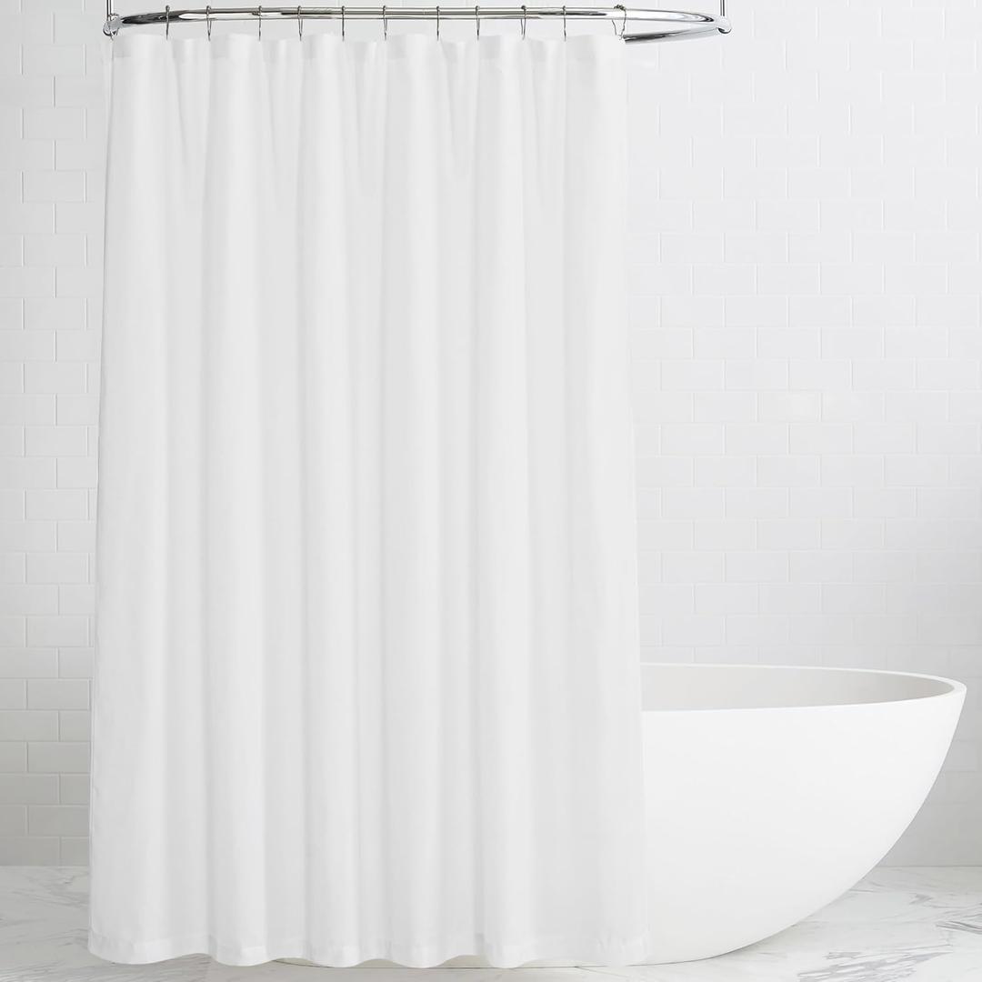 KGORGE White Linen Shower Curtain - Semi Sheer Lightweight Button Hole Half Privacy Quick Dry Shower Curtains for Bathroom Bathtub Decor, White, 72 x 72 inches Long, Hooks Included