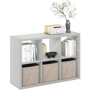 Furinno CUBICLE Book Shelf, 6-Cube Bookshelf, Extra Thick Frame Horizontally & Vertically Reversible Bookcase with Open Back, 14.6" x 44" x 30", for Living Room, Bedroom, Home Office, Light Grey, 6-cube,1.2in