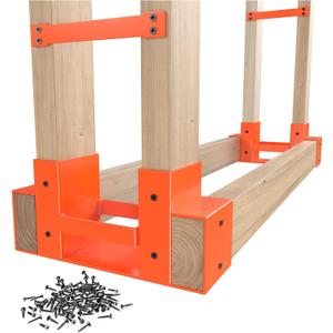 Mr IRONSTONE Firewood Log Storage Rack Bracket Kit, Adjustable Wood Rack Length Based on the Amount of Wood, for Outdoor Indoor Patio Deck Metal Log Holder Outdoor Tools with 34 Accessories Orange
