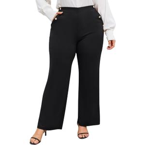 ShopWonder Plus Size Dress Pants for Women Stretch Pull On Flare Pants Pockets Dressy Business Casual Work Pants 3XL