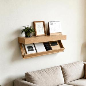 Wood Floating Shelves Wall-Mounted Racks with Hidden Storage Decorative Shelves for Wall, Long Floating Shelves with Inside Storage, for Bedroom Living Room Home Office, Natural Color 20.87"D x 6.89"W x 1.97"H