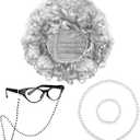 URATOT Halloween Kids Old Lady Wig Costume Set Wig with Glasses Chain Pearl Necklace Bracelet Glasses