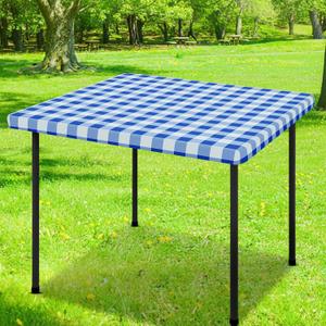 Smiry Square Picnic Table Cloth, Elastic Waterproof Fitted Vinyl Tablecloths, Flannel Backed Buffalo Plaid Table Covers for Dining, Camping, Outdoor (White and Blue, 42" x 42")