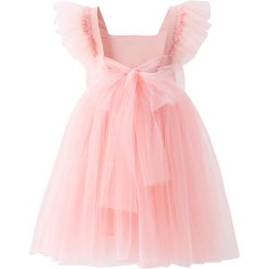 Tutu.kk Toddler Girls Vintage Party Dress Ruffled Sleeve A-Line Tulle Flower Girl Dresses for Wedding,Birthday (Pink, 3-4T)