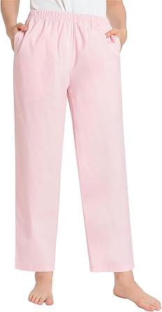 Latuza Women's Petite Pajama Pants Cotton Poplin Sleep Pants L