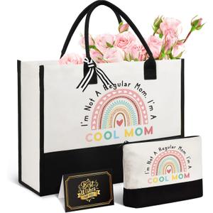 GiftPioneer Mom Gifts for Mothers Day, Best Mom Gifts from Daughter Son Kids, Unique Birthday Present for Mama Women Mother-in-Law Grandmas Nana w/Canvas Tote Bag & Makeup Bag
