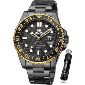 OLEVS Men Skeleton Watches Stainless Steel Analog Quartz Moon Phase Male Watch, Diamond Multi Calendar Chronograph Watch,Waterproof Wrist Watch for Men (black watches 10)