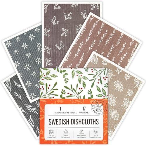 Augine Swedish Dishcloths for Kitchen, 5 Pack Reusable Paper Towels Washable, Super Absorbent Swedish Dish Cloths, Non-Scratch, Biodegradable