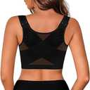 IROCUE Women's Front Closure Posture Corrector Bra Wireless Back Support Bras for Women Comfy Unlined with Nipple Covers, Large