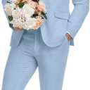 Men's Linen Suit 2 Piece Slim Fit Summer Beach Wedding Dress Tux Prom Suit Blazer Jacket and Pants (Large, Light Blue)