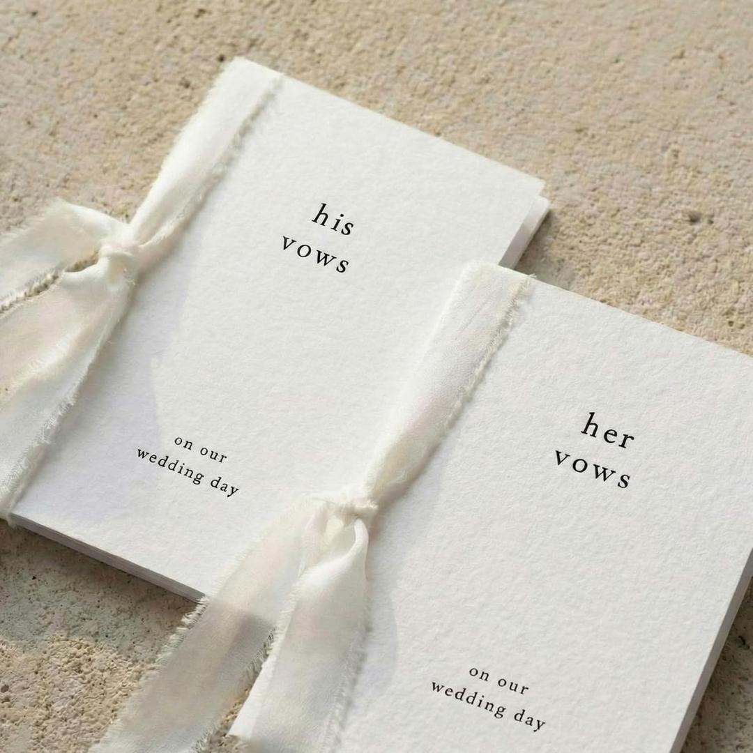 Engrowtic 2 Set Wedding Vow Books Her His Vows Elegant Wedding Books with Ribbons A6 Pocket Size Vow Journals for Bridal Shower, Engagement Keepsake(White)