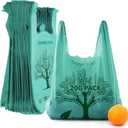 200 Pack Thank You Bags Disposable Eco Grocery T-Shirt Bag with Handles for Supermarket, Groceries, Produce, Shopping, Trash, Small Commercially Compostable Baggies Bulk