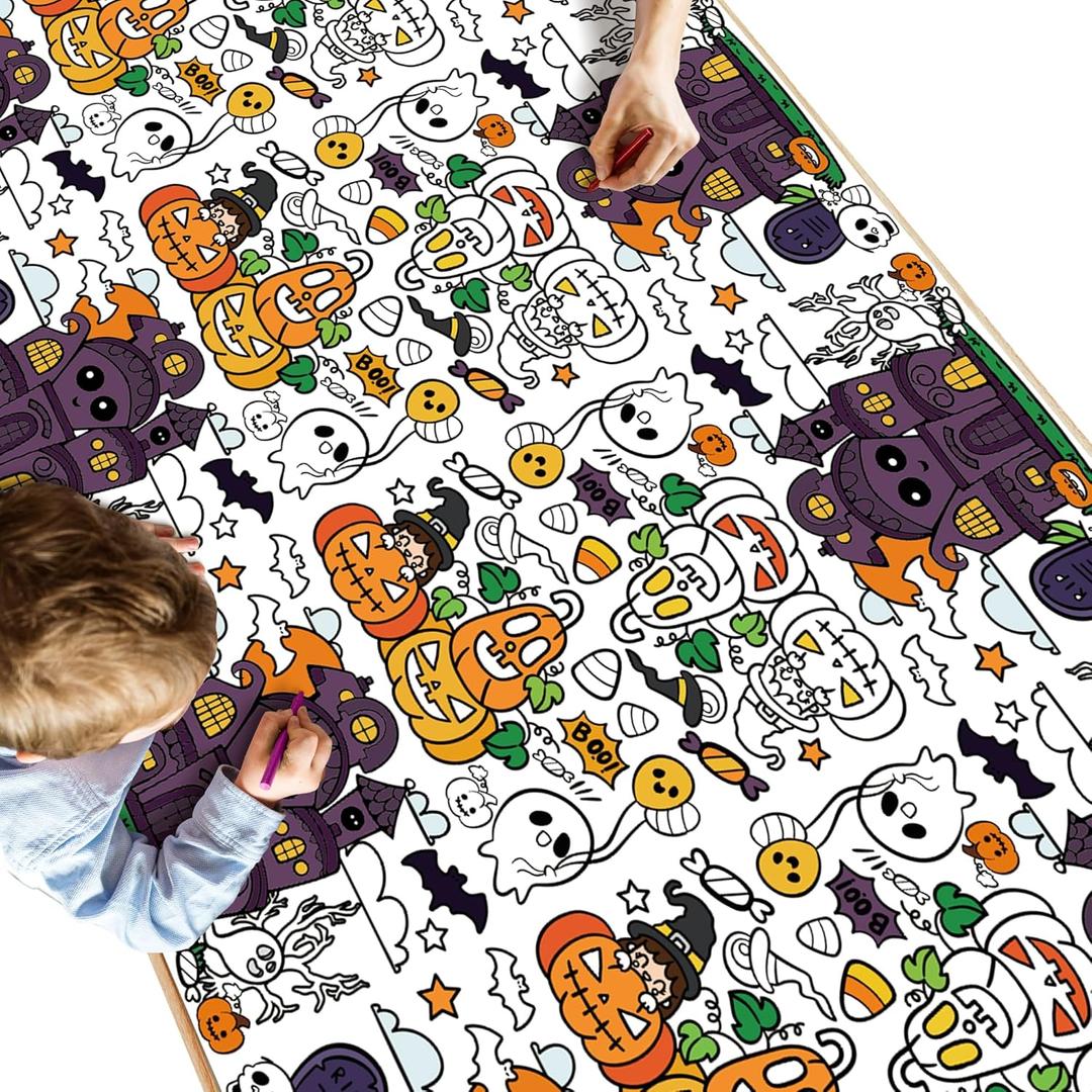 OHOME Halloween Paper Coloring Tablecloth - 54" x 88" Rectangular, Paper with Coating, Halloween-themed Kids' Tablecloth