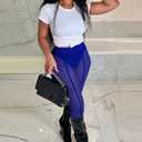 Women See Through Sheer Pencil Long Pants Mesh Sport Leggings High Waist Casual Sweatpants Tights Clubwear (Blue, L)