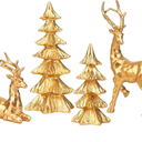 2 Pcs Christmas Tree Figurines and 2 Pcs Christmas Reindeer Figurines, Gold Tabletop Christmas Decorations Resin Christmas Tree and Elk Statues for Table Centerpieces Desk Shelf Fireplace Decor