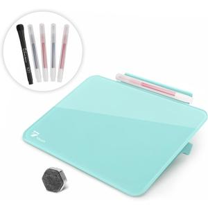 Aqua Blue Mini Desktop Pure Glass Whiteboard, Small Slope Slick Desk Whiteboard Glass, Desk White Board, Desktop White Board Dry Erase, Stenography Artifact for Office Home Schooling Décor, 8x6 Inches