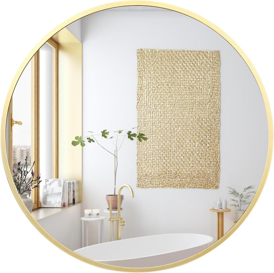 GAOMON Round Mirror 18 Inch, Metal Frame Wall Mirror, Circle Decorative Mirror for Bathroom Vanity, Living Room, Entryway, Foyer, Golden