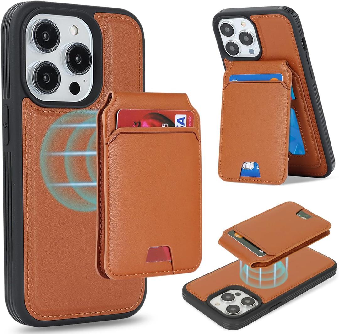 Case for iPhone 13 pro max & iPhone 12 Pro Max Case Wallet magsaf Compatible 2 in 1 Detachable Magnetic with Card Holder Back Cards Slot Leather Shockproof Stand Phone Cover Women Men-Brown