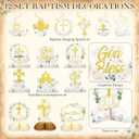 Kosiz 16 Pcs Baptism First Communion Decorations Set 9 White Gold Floral God Bless Baptism Honeycomb Table Centerpieces Double Sided Toppers 6 Hanging Swirls 1 God Bless Banner for Girl Boy Birthday