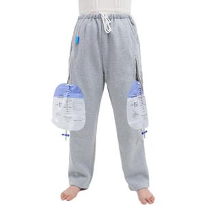 Catheter Leg Bag Pants, Holds (2) 2000ml Leg Bags for Nephrostomy, Foley, Suprapubic & Biliary Catheters (Gray/XL)